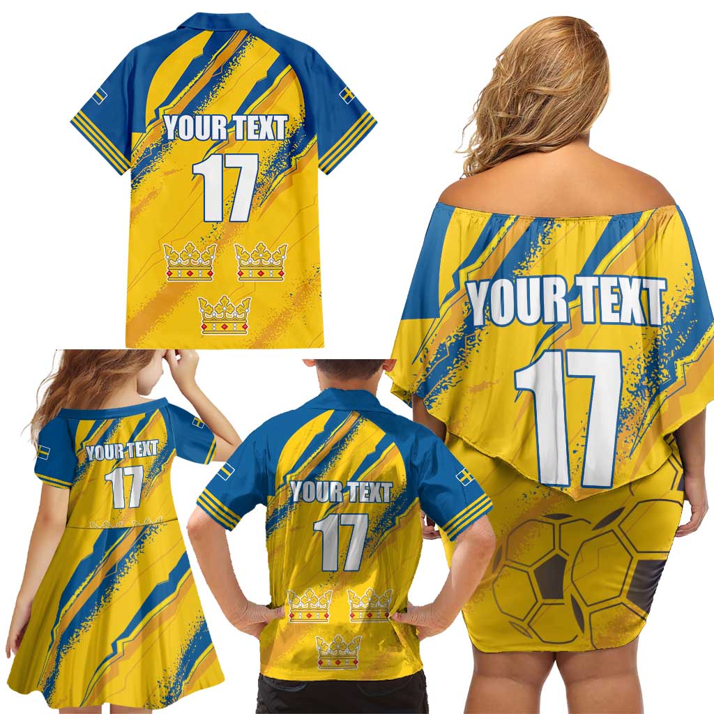 Custom Sweden Football Family Matching Off Shoulder Short Dress and Hawaiian Shirt Sporty Style
