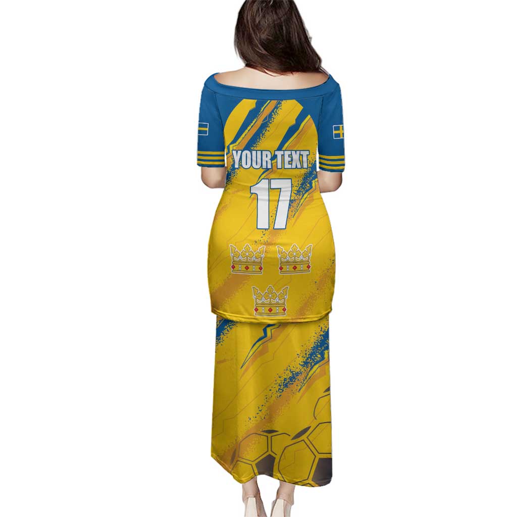 Custom Sweden Football Family Matching Puletasi and Hawaiian Shirt Sporty Style