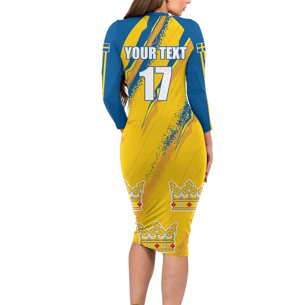Custom Sweden Football Long Sleeve Bodycon Dress Sporty Style
