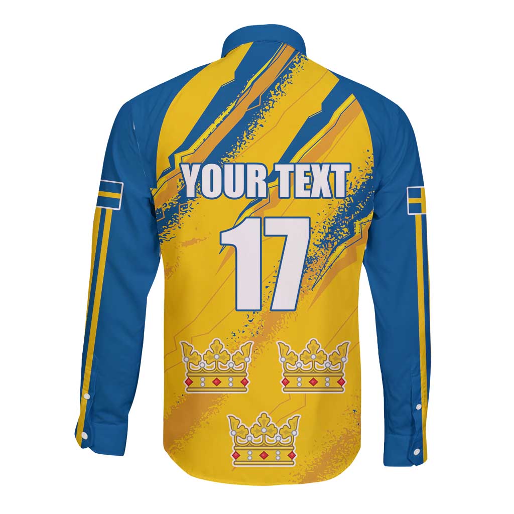 Custom Sweden Football Long Sleeve Button Shirt Sporty Style