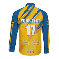 Custom Sweden Football Long Sleeve Button Shirt Sporty Style