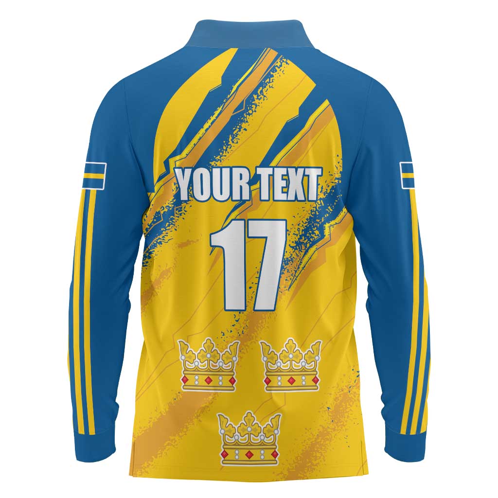 Custom Sweden Football Long Sleeve Polo Shirt Sporty Style