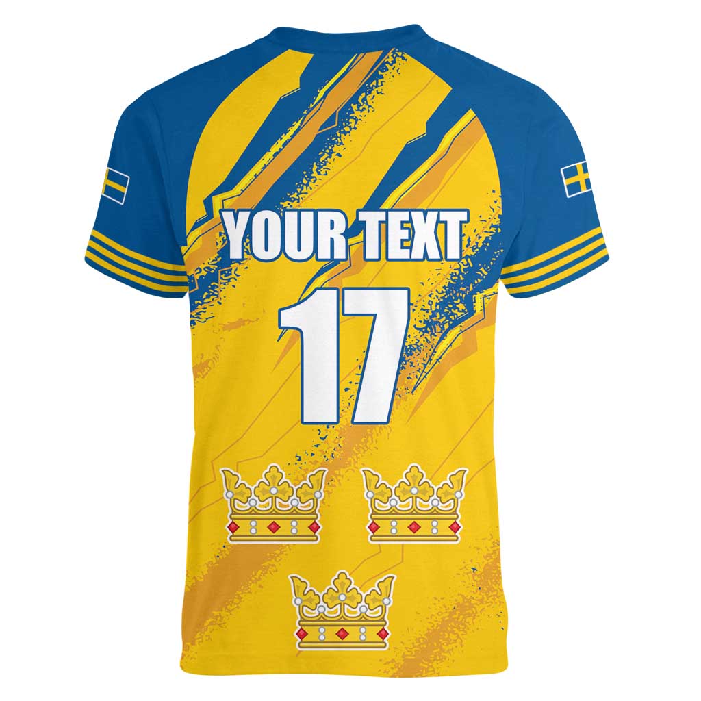 Custom Sweden Football Women V-Neck T-Shirt Sporty Style