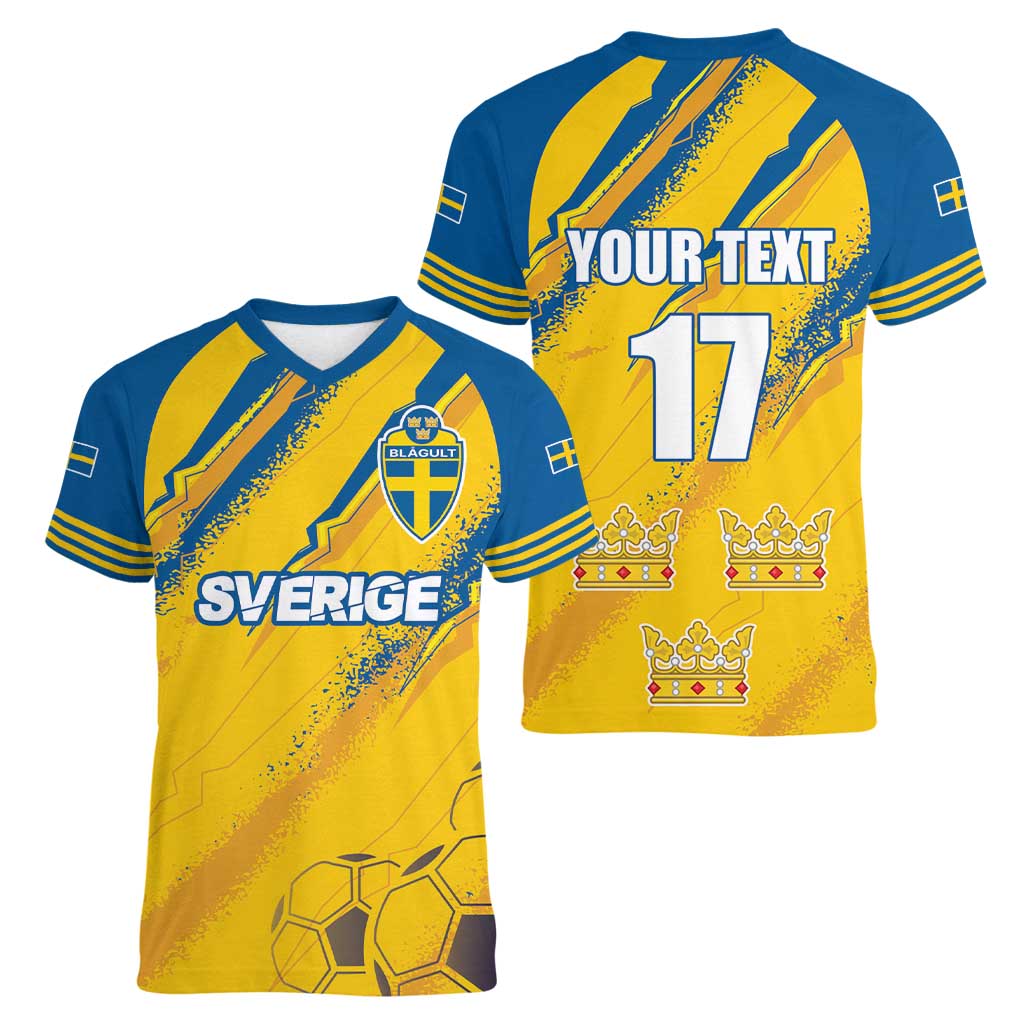 Custom Sweden Football Women V-Neck T-Shirt Sporty Style
