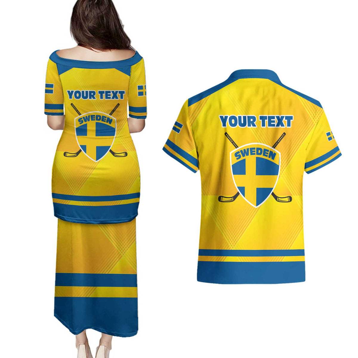 Personalized Sweden Ice Hockey Couples Matching Puletasi and Hawaiian Shirt Sporty Style