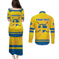 Personalized Sweden Ice Hockey Couples Matching Puletasi and Long Sleeve Button Shirt Sporty Style
