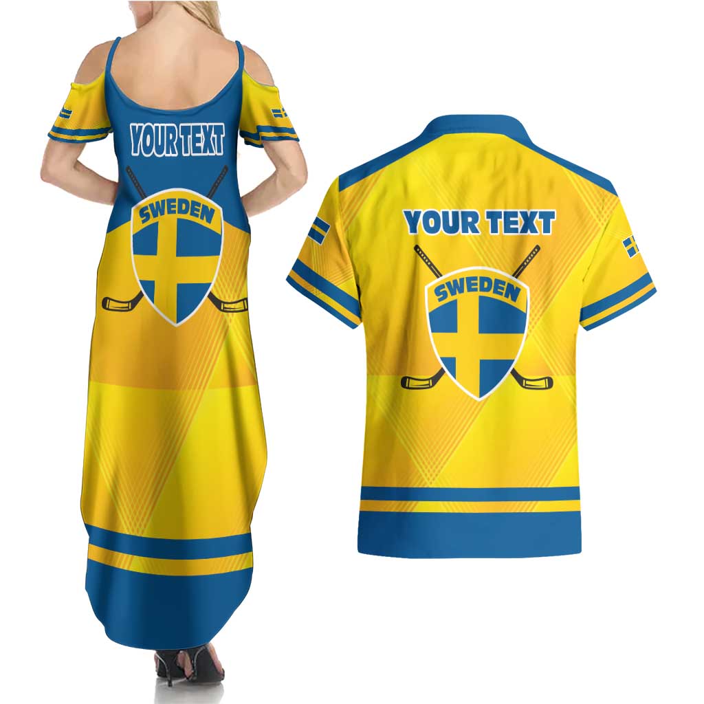 Personalized Sweden Ice Hockey Couples Matching Summer Maxi Dress and Hawaiian Shirt Sporty Style