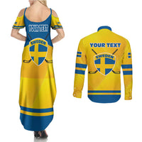 Personalized Sweden Ice Hockey Couples Matching Summer Maxi Dress and Long Sleeve Button Shirt Sporty Style
