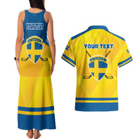 Personalized Sweden Ice Hockey Couples Matching Tank Maxi Dress and Hawaiian Shirt Sporty Style