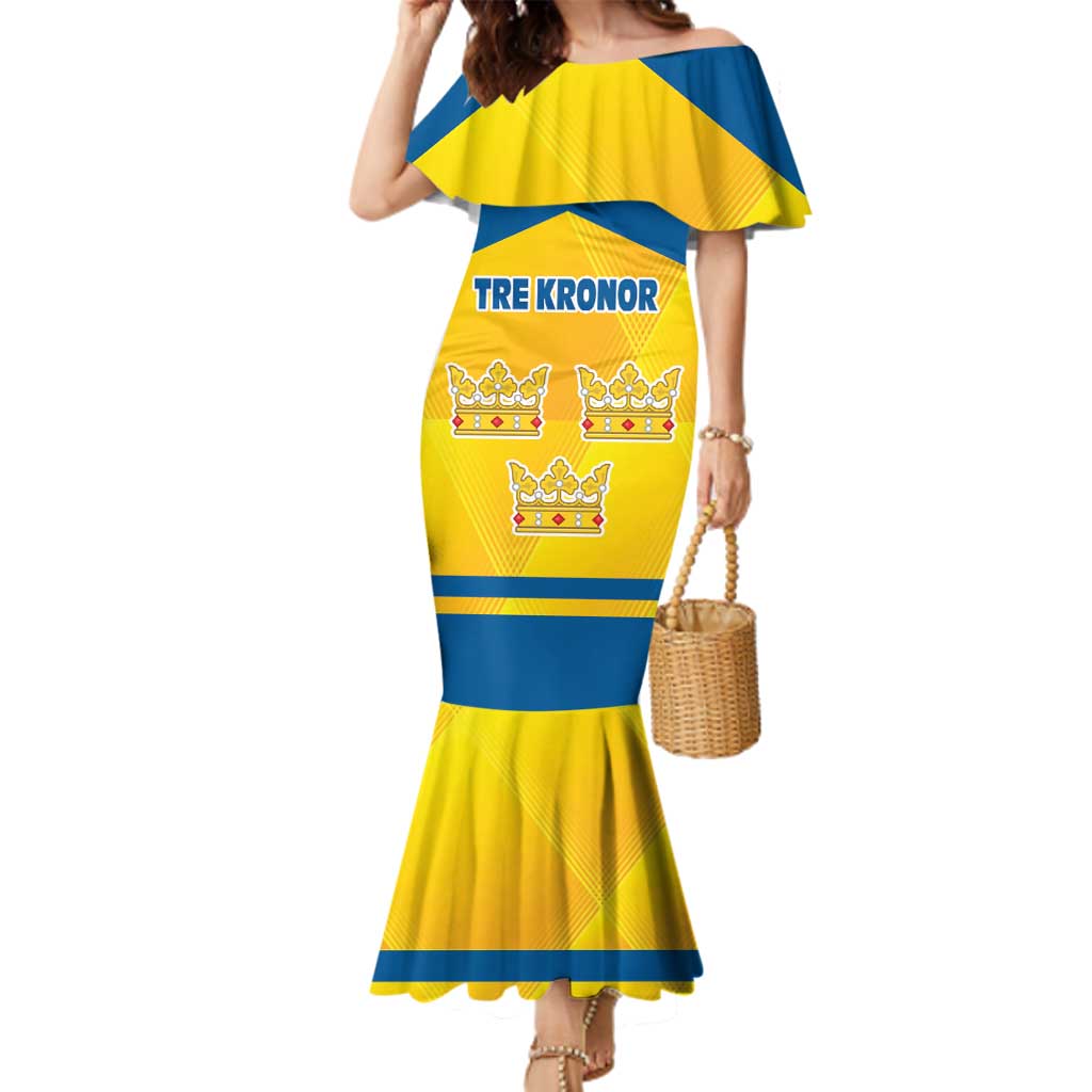 Personalized Sweden Ice Hockey Family Matching Mermaid Dress and Hawaiian Shirt Sporty Style