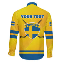 Personalized Sweden Ice Hockey Family Matching Off The Shoulder Long Sleeve Dress and Hawaiian Shirt Sporty Style