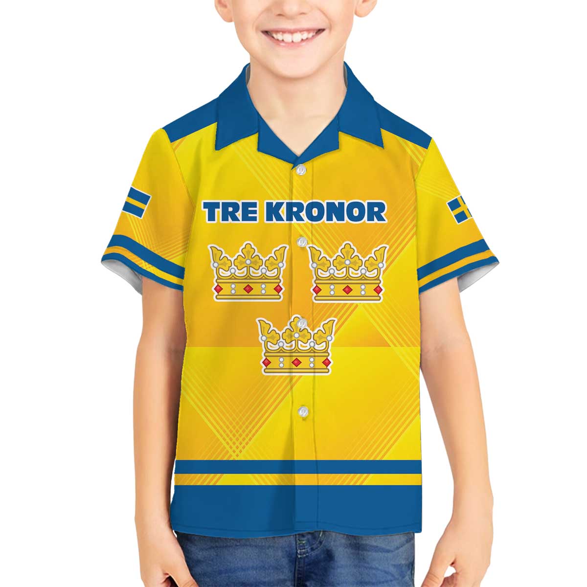 Personalized Sweden Ice Hockey Family Matching Off The Shoulder Long Sleeve Dress and Hawaiian Shirt Sporty Style
