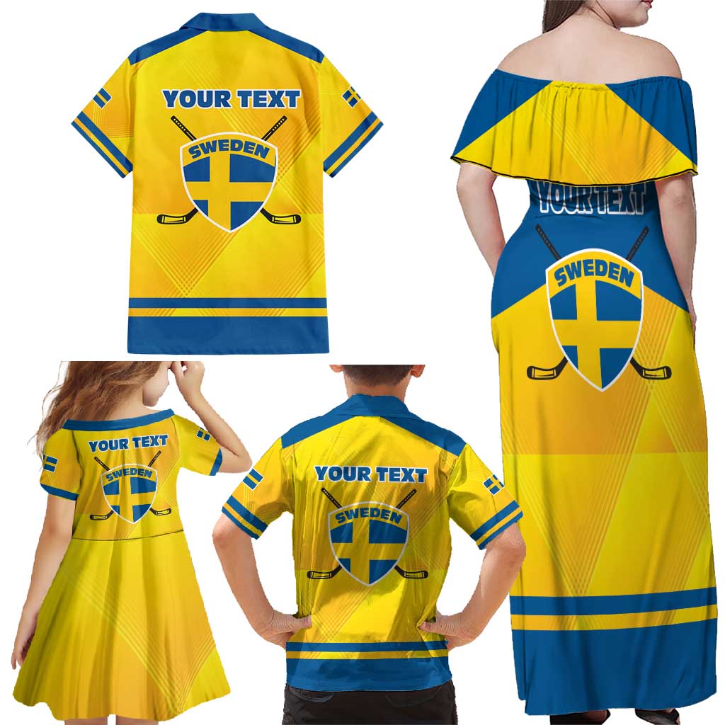 Personalized Sweden Ice Hockey Family Matching Off Shoulder Maxi Dress and Hawaiian Shirt Sporty Style