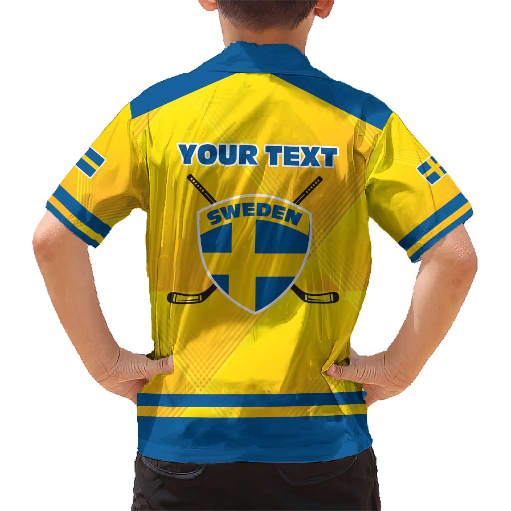 Personalized Sweden Ice Hockey Family Matching Short Sleeve Bodycon Dress and Hawaiian Shirt Sporty Style