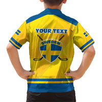 Personalized Sweden Ice Hockey Family Matching Short Sleeve Bodycon Dress and Hawaiian Shirt Sporty Style