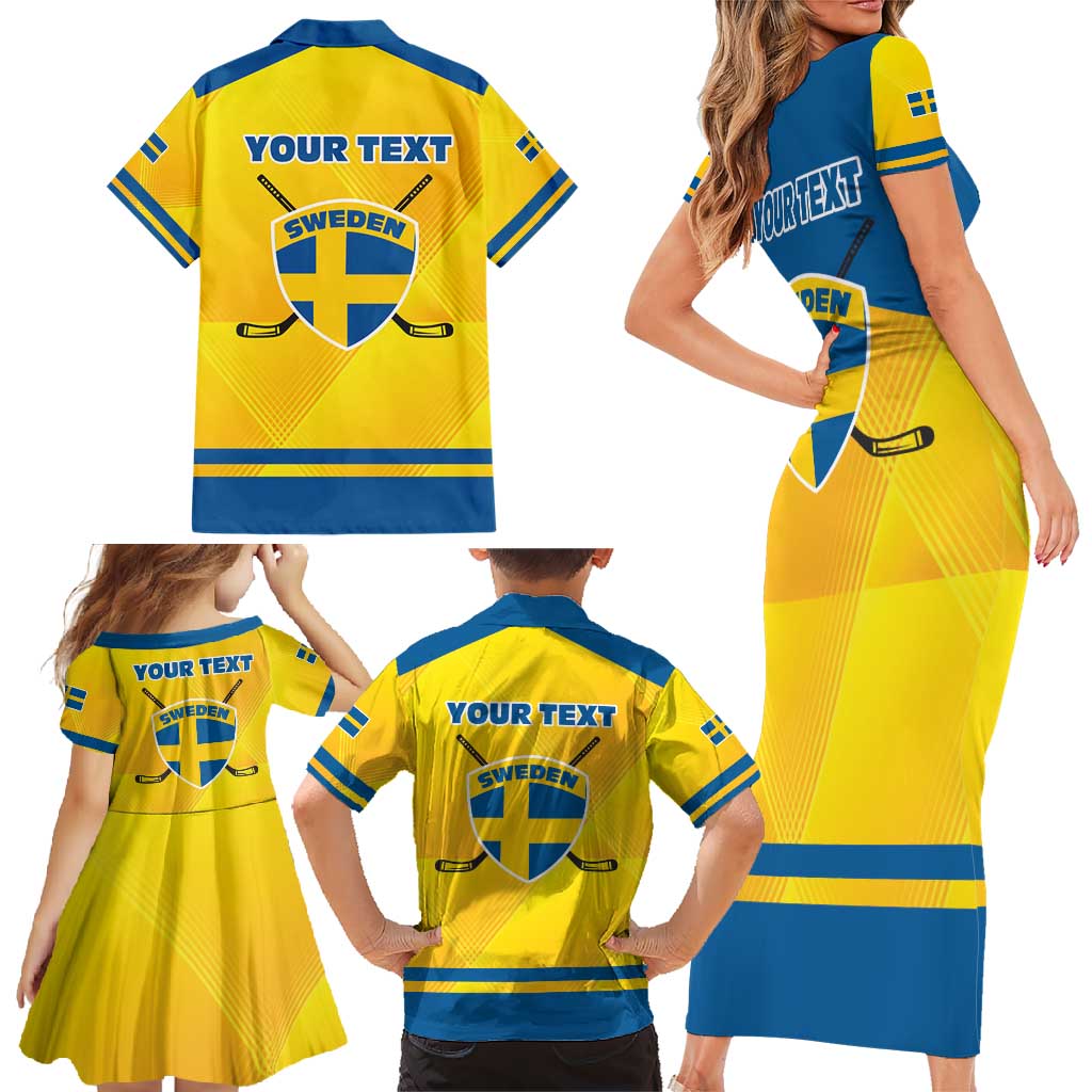 Personalized Sweden Ice Hockey Family Matching Short Sleeve Bodycon Dress and Hawaiian Shirt Sporty Style