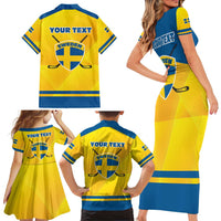 Personalized Sweden Ice Hockey Family Matching Short Sleeve Bodycon Dress and Hawaiian Shirt Sporty Style