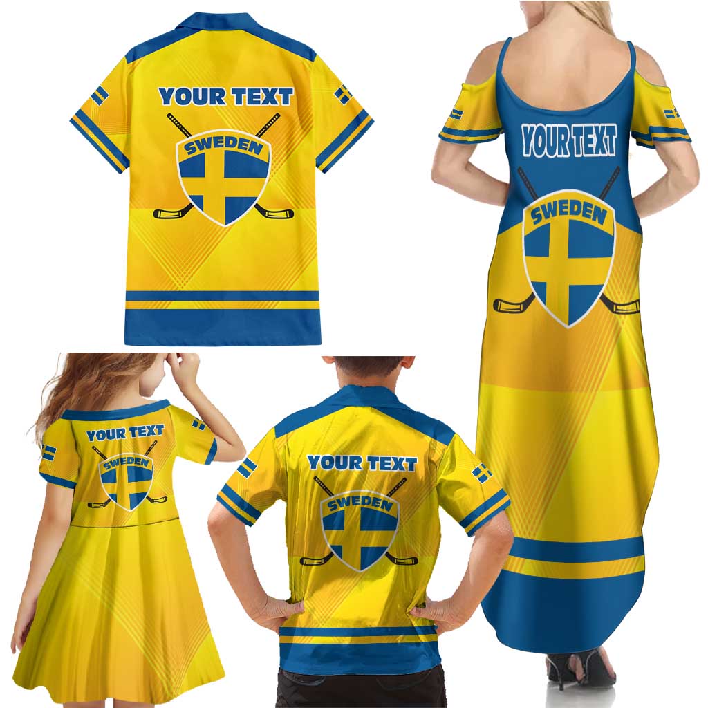 Personalized Sweden Ice Hockey Family Matching Summer Maxi Dress and Hawaiian Shirt Sporty Style