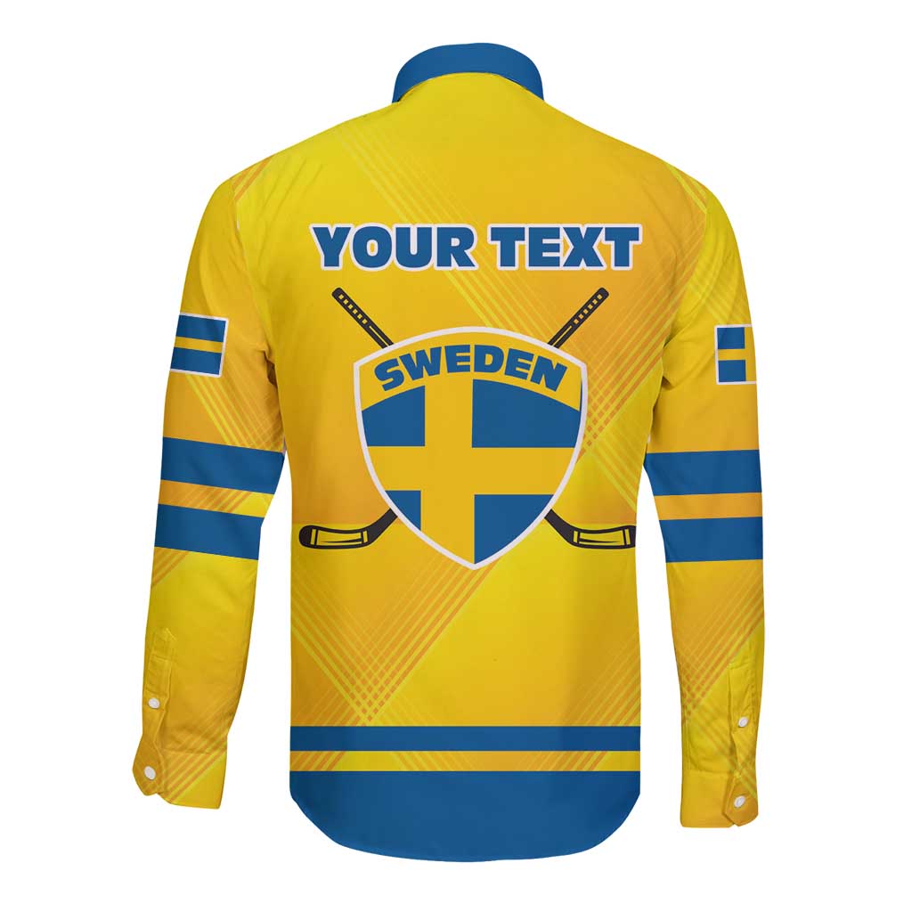 Personalized Sweden Ice Hockey Long Sleeve Button Shirt Sporty Style