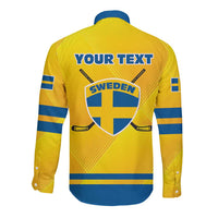 Personalized Sweden Ice Hockey Long Sleeve Button Shirt Sporty Style