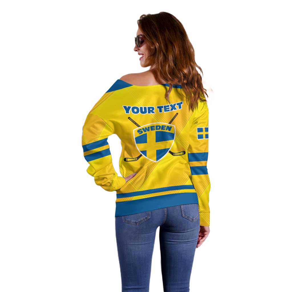 Personalized Sweden Ice Hockey Off Shoulder Sweater Sporty Style