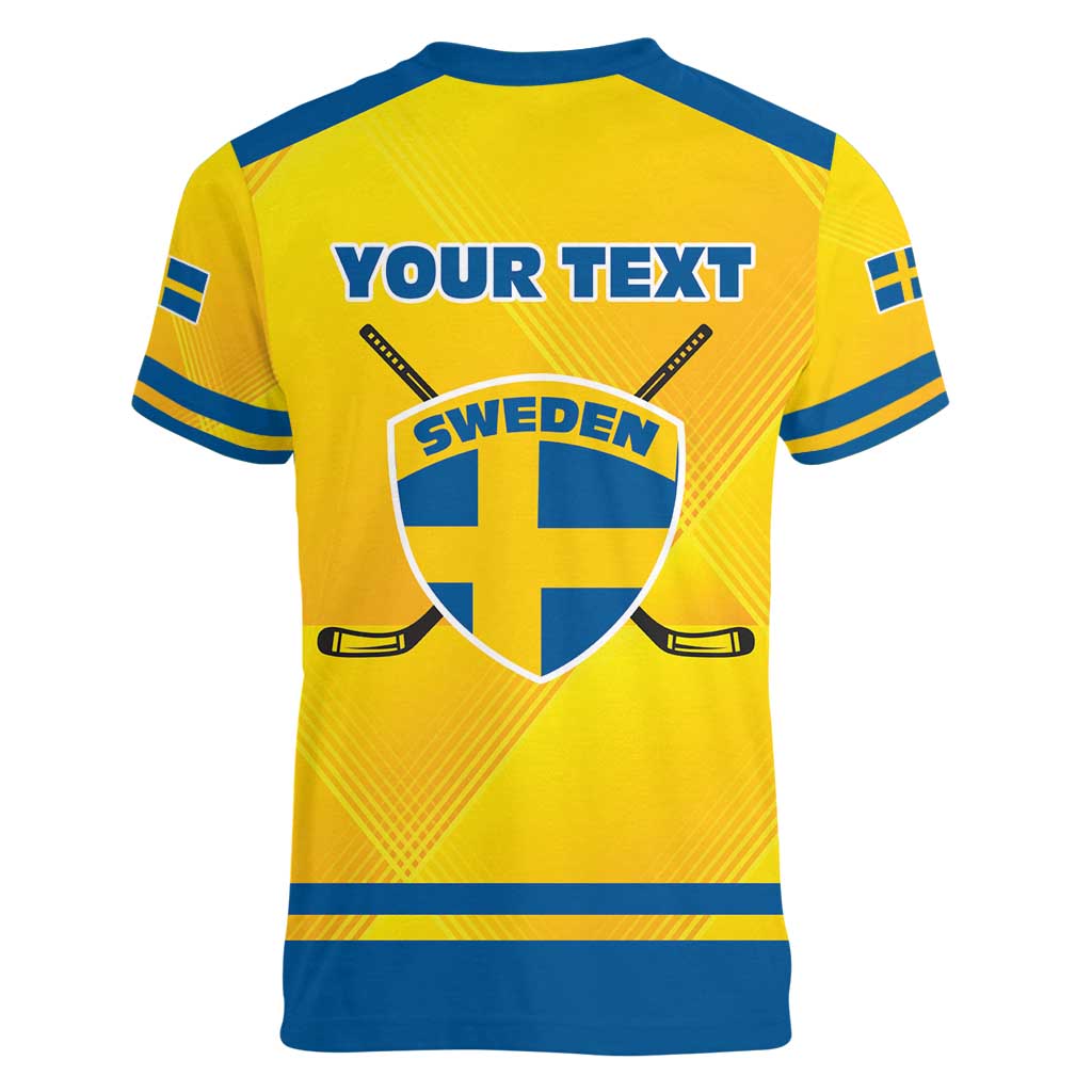 Personalized Sweden Ice Hockey Women V-Neck T-Shirt Sporty Style
