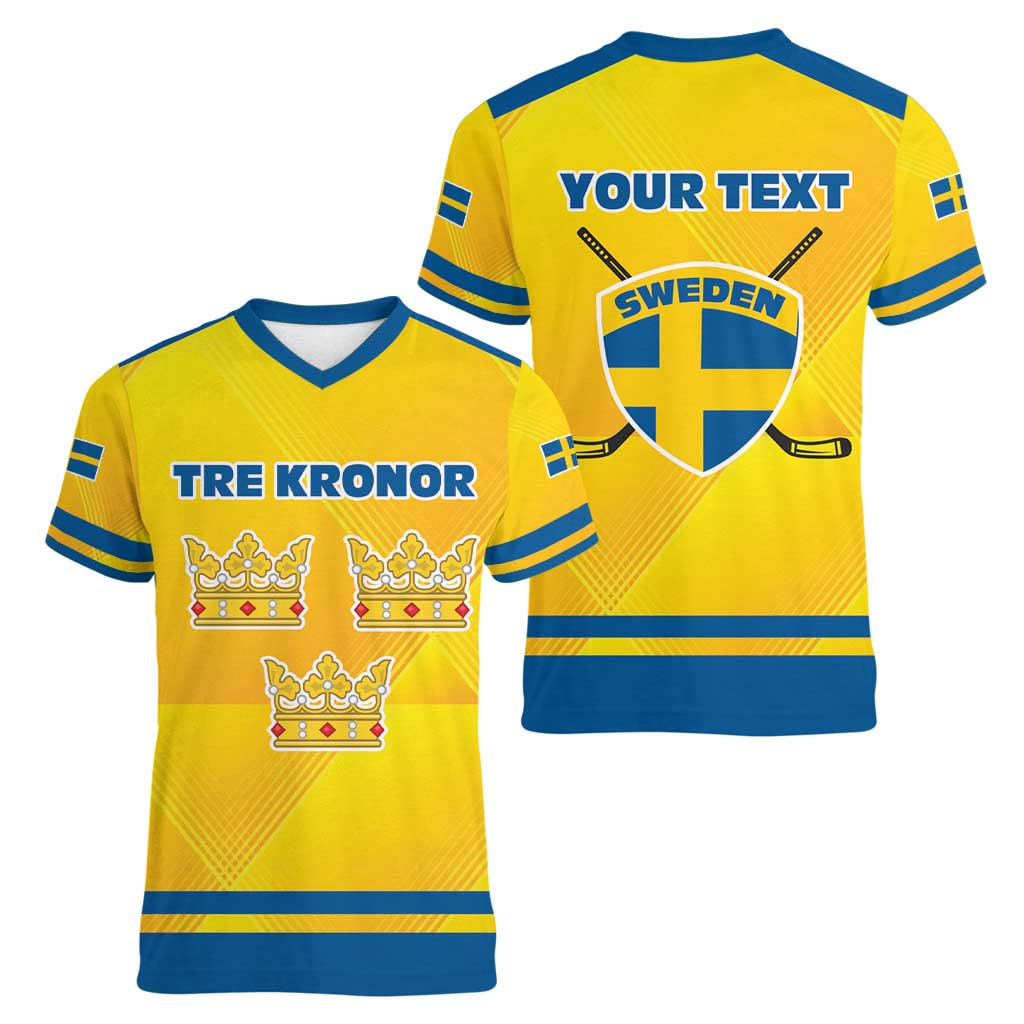 Personalized Sweden Ice Hockey Women V-Neck T-Shirt Sporty Style