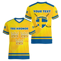Personalized Sweden Ice Hockey Women V-Neck T-Shirt Sporty Style