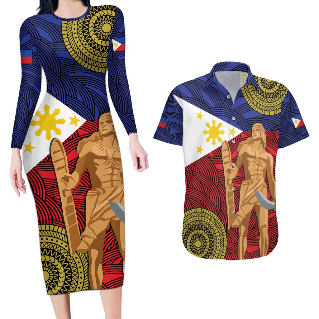 Philippines National Flag Day 28 May Couples Matching Long Sleeve Bodycon Dress and Hawaiian Shirt Lapu-Lapu King