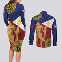 Philippines National Flag Day 28 May Couples Matching Long Sleeve Bodycon Dress and Long Sleeve Button Shirt Lapu-Lapu King