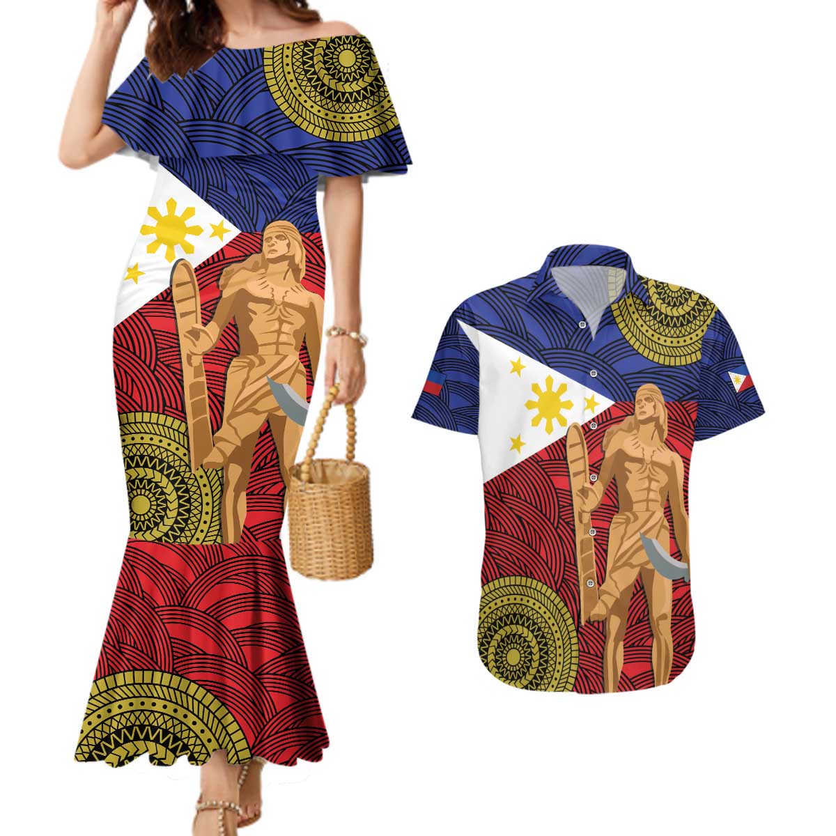 Philippines National Flag Day 28 May Couples Matching Mermaid Dress and Hawaiian Shirt Lapu-Lapu King