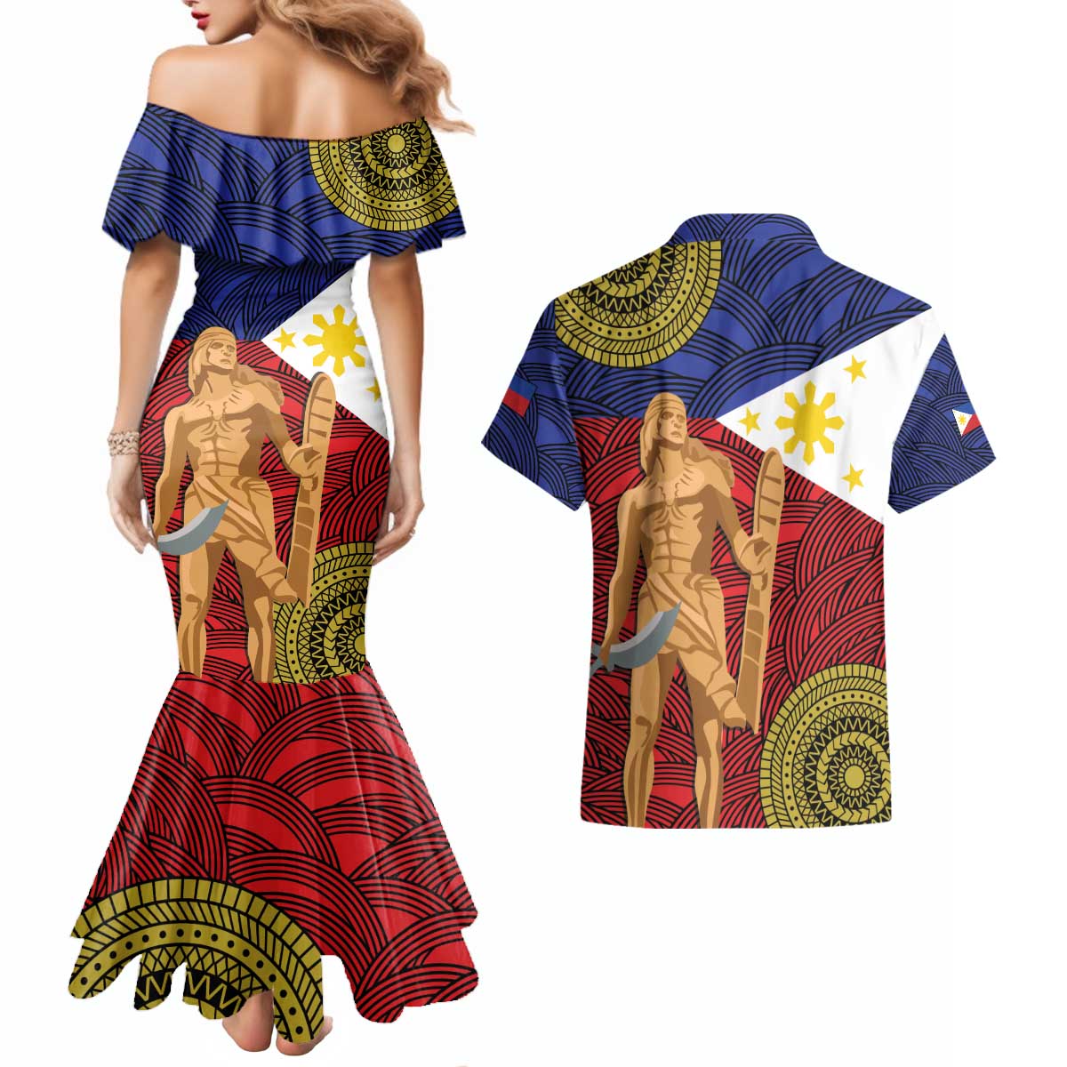 Philippines National Flag Day 28 May Couples Matching Mermaid Dress and Hawaiian Shirt Lapu-Lapu King
