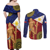 Philippines National Flag Day 28 May Couples Matching Off Shoulder Maxi Dress and Long Sleeve Button Shirt Lapu-Lapu King