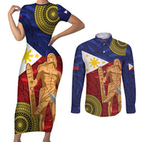 Philippines National Flag Day 28 May Couples Matching Short Sleeve Bodycon Dress and Long Sleeve Button Shirt Lapu-Lapu King
