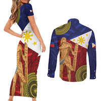 Philippines National Flag Day 28 May Couples Matching Short Sleeve Bodycon Dress and Long Sleeve Button Shirt Lapu-Lapu King