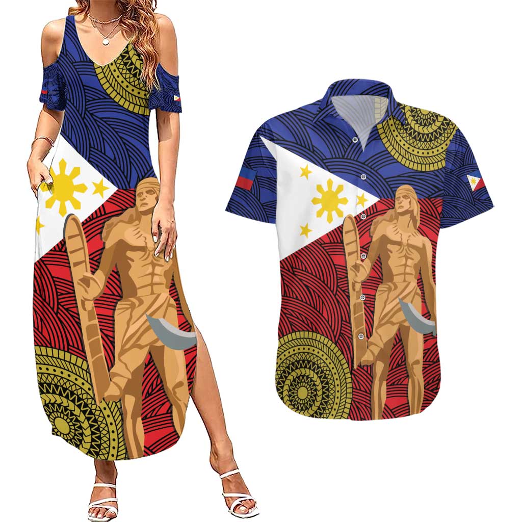 Philippines National Flag Day 28 May Couples Matching Summer Maxi Dress and Hawaiian Shirt Lapu-Lapu King