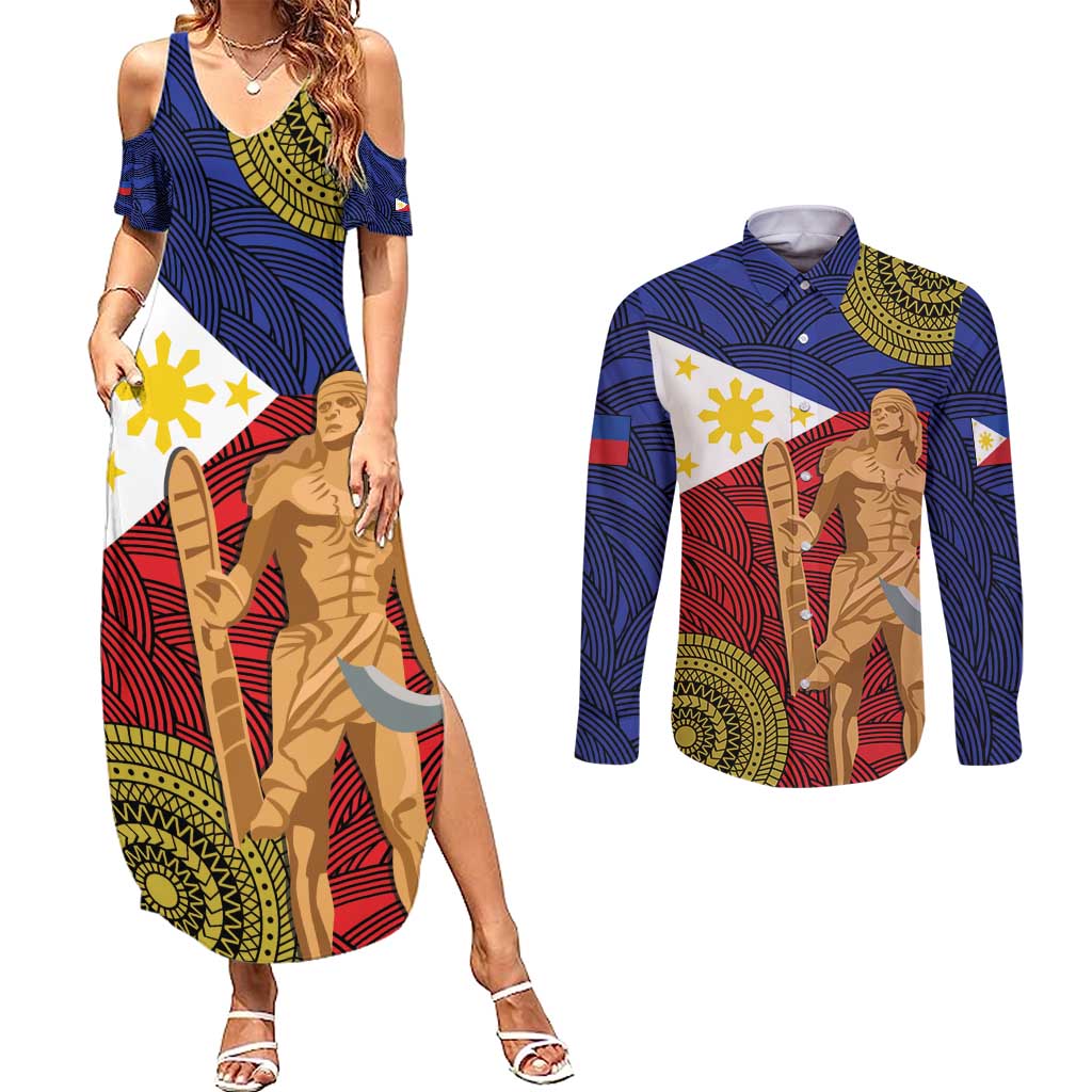 Philippines National Flag Day 28 May Couples Matching Summer Maxi Dress and Long Sleeve Button Shirt Lapu-Lapu King
