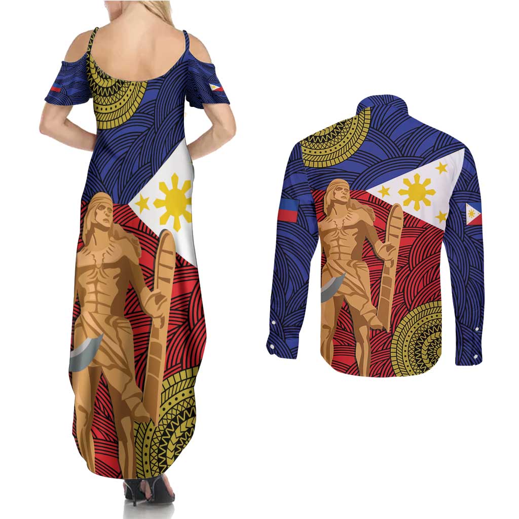 Philippines National Flag Day 28 May Couples Matching Summer Maxi Dress and Long Sleeve Button Shirt Lapu-Lapu King