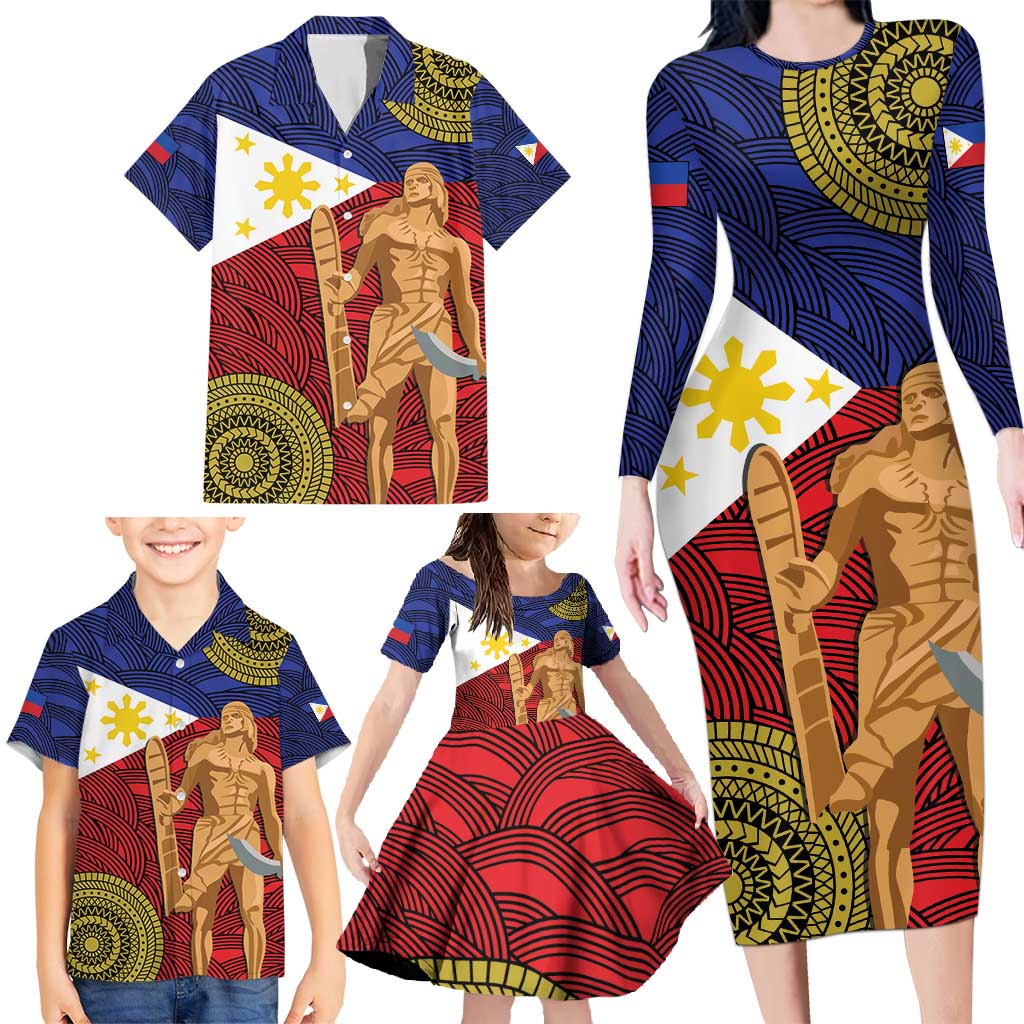 Philippines National Flag Day 28 May Family Matching Long Sleeve Bodycon Dress and Hawaiian Shirt Lapu-Lapu King