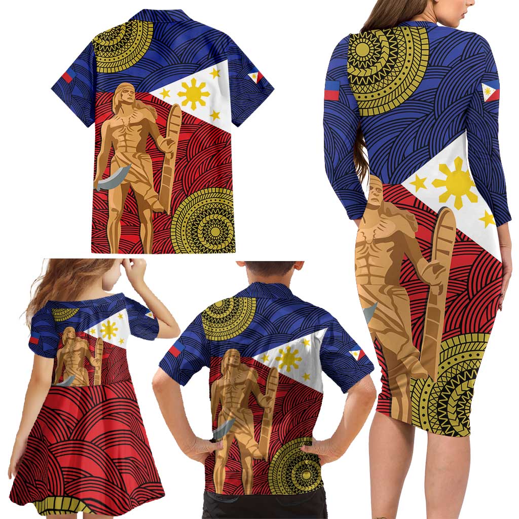 Philippines National Flag Day 28 May Family Matching Long Sleeve Bodycon Dress and Hawaiian Shirt Lapu-Lapu King