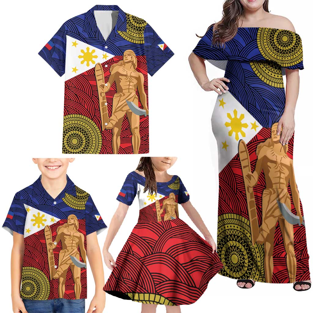 Philippines National Flag Day 28 May Family Matching Off Shoulder Maxi Dress and Hawaiian Shirt Lapu-Lapu King