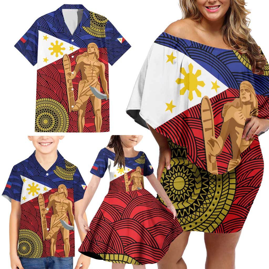 Philippines National Flag Day 28 May Family Matching Off Shoulder Short Dress and Hawaiian Shirt Lapu-Lapu King