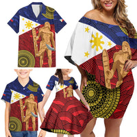 Philippines National Flag Day 28 May Family Matching Off Shoulder Short Dress and Hawaiian Shirt Lapu-Lapu King