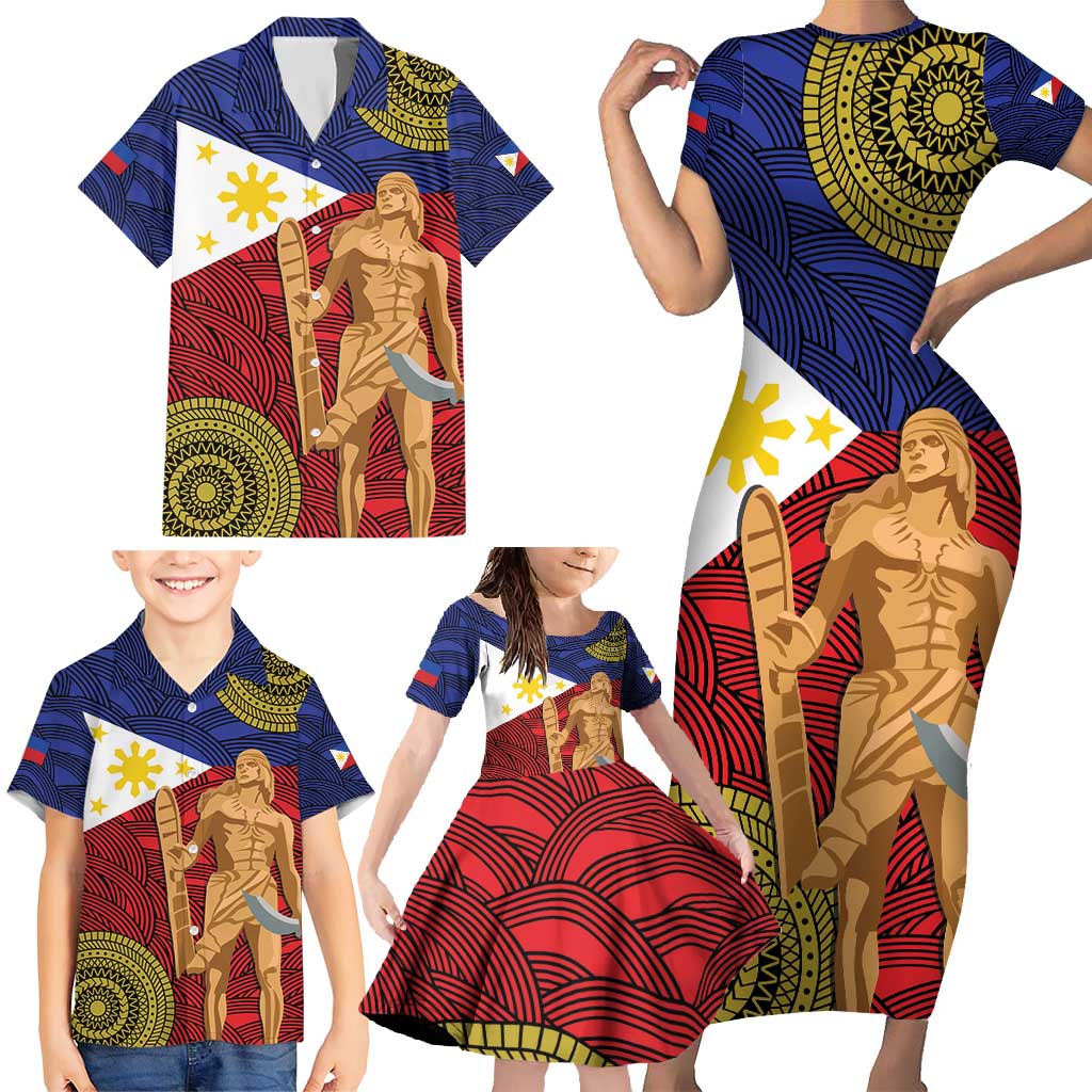 Philippines National Flag Day 28 May Family Matching Short Sleeve Bodycon Dress and Hawaiian Shirt Lapu-Lapu King