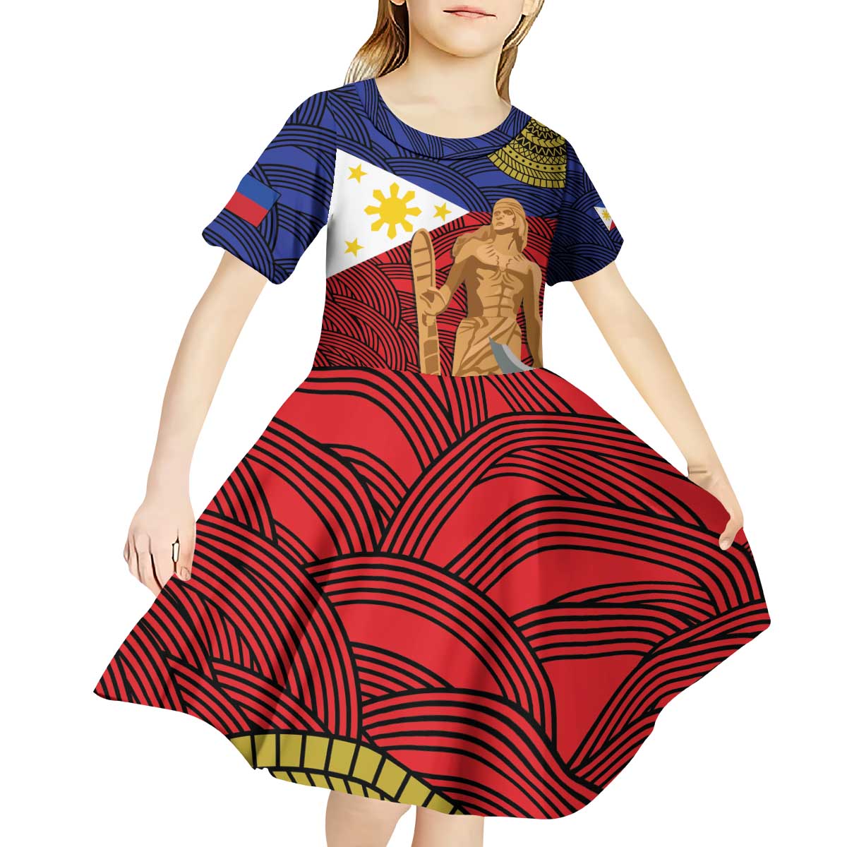 Philippines National Flag Day 28 May Kid Short Sleeve Dress Lapu-Lapu King
