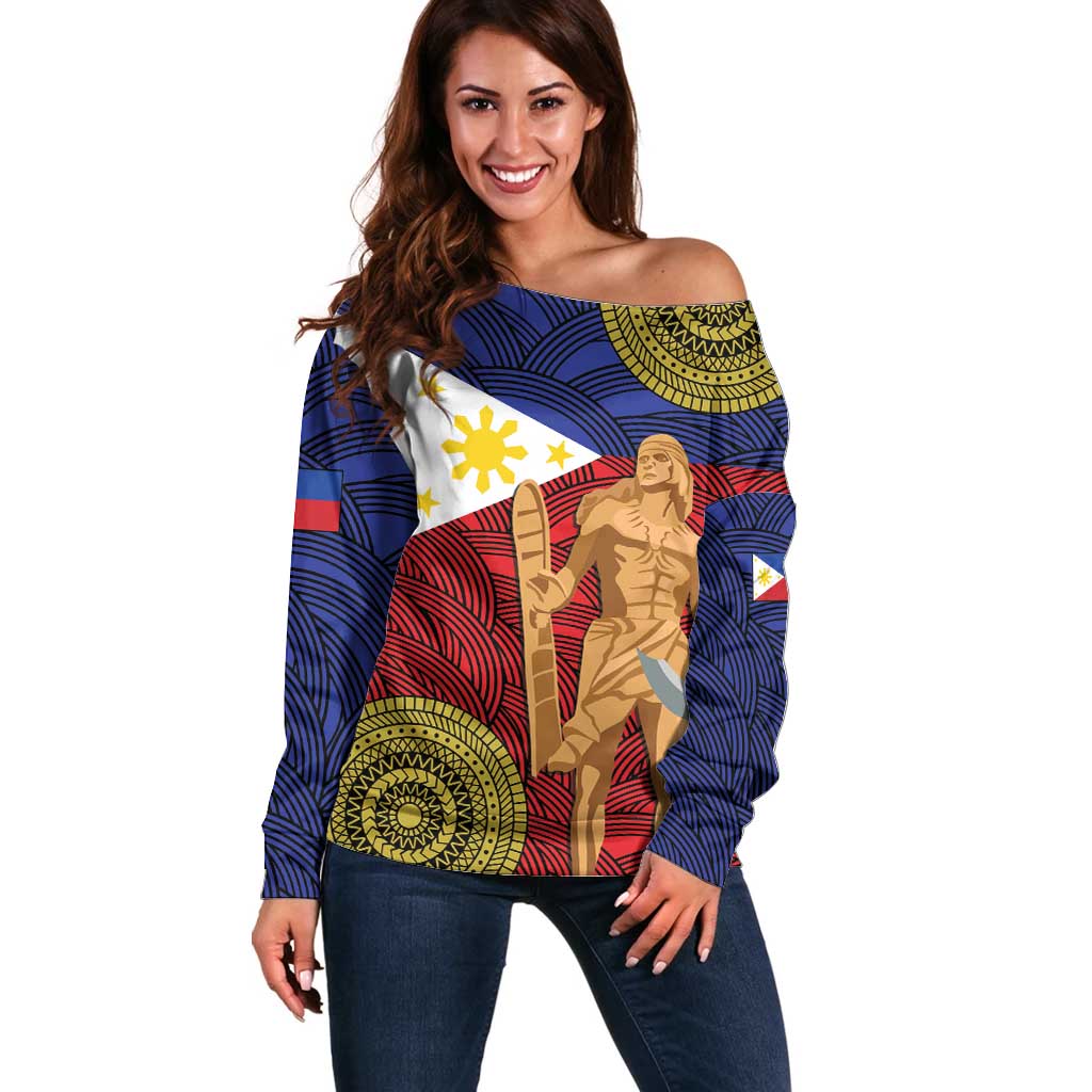 Philippines National Flag Day 28 May Off Shoulder Sweater Lapu-Lapu King