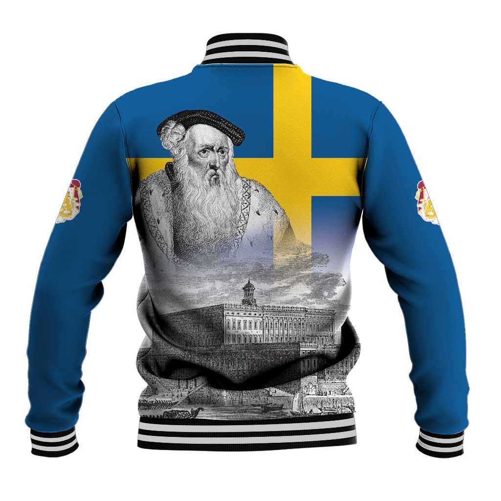 Sweden Sveriges Nationaldag Baseball Jacket King Gustav Vasa with Stockholm Slott