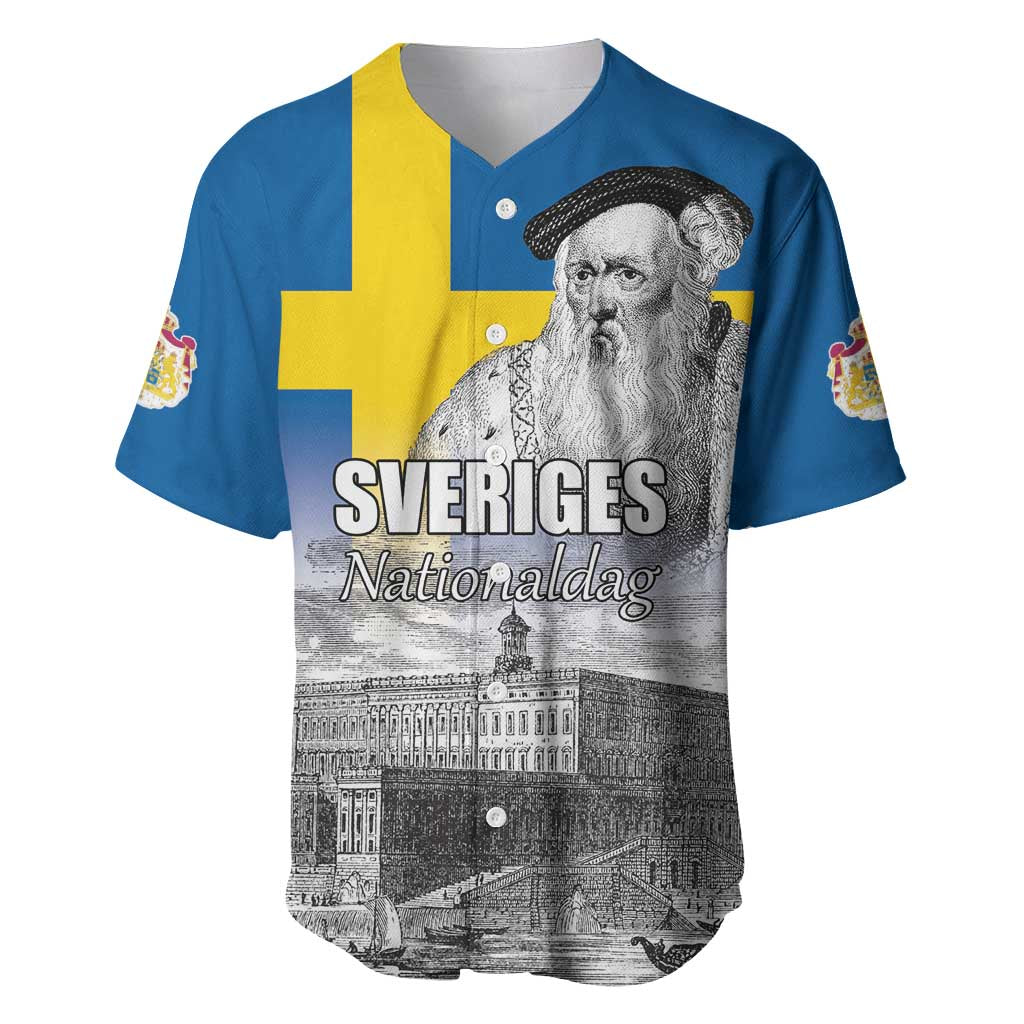Sweden Sveriges Nationaldag Baseball Jersey King Gustav Vasa with Stockholm Slott