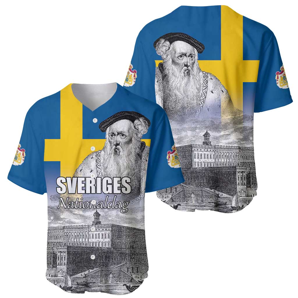 Sweden Sveriges Nationaldag Baseball Jersey King Gustav Vasa with Stockholm Slott