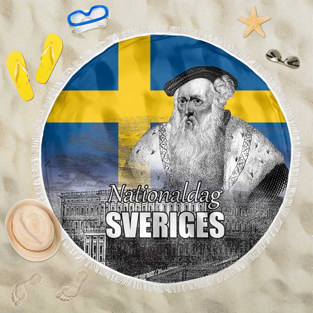 Sweden Sveriges Nationaldag Beach Blanket King Gustav Vasa with Stockholm Slott